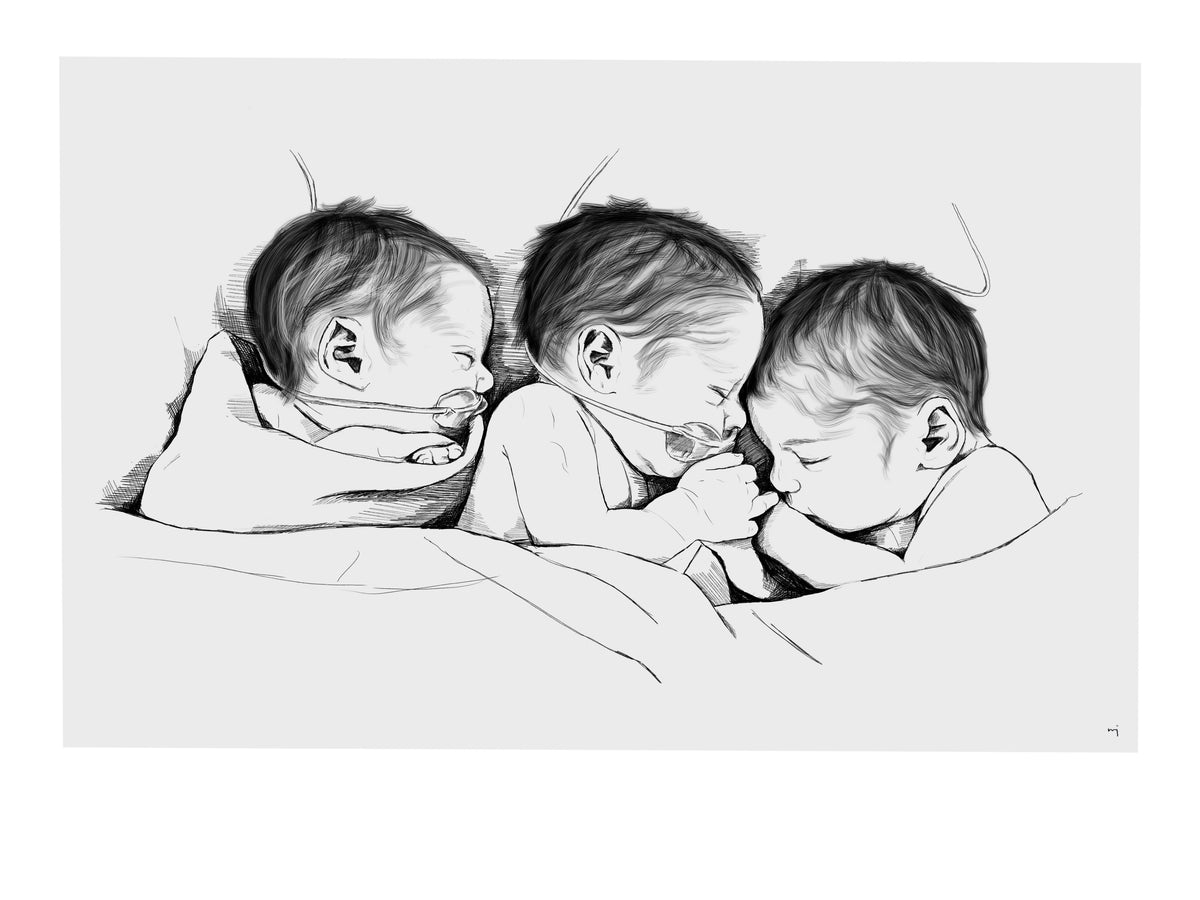 Hand-Drawn Birth Poster – Twins & Triplets