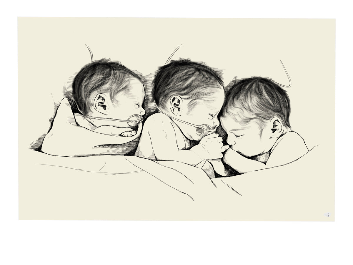 Hand-Drawn Birth Poster – Twins & Triplets
