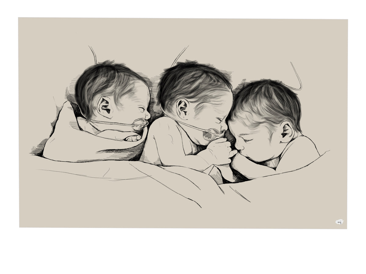Hand-Drawn Birth Poster – Twins & Triplets