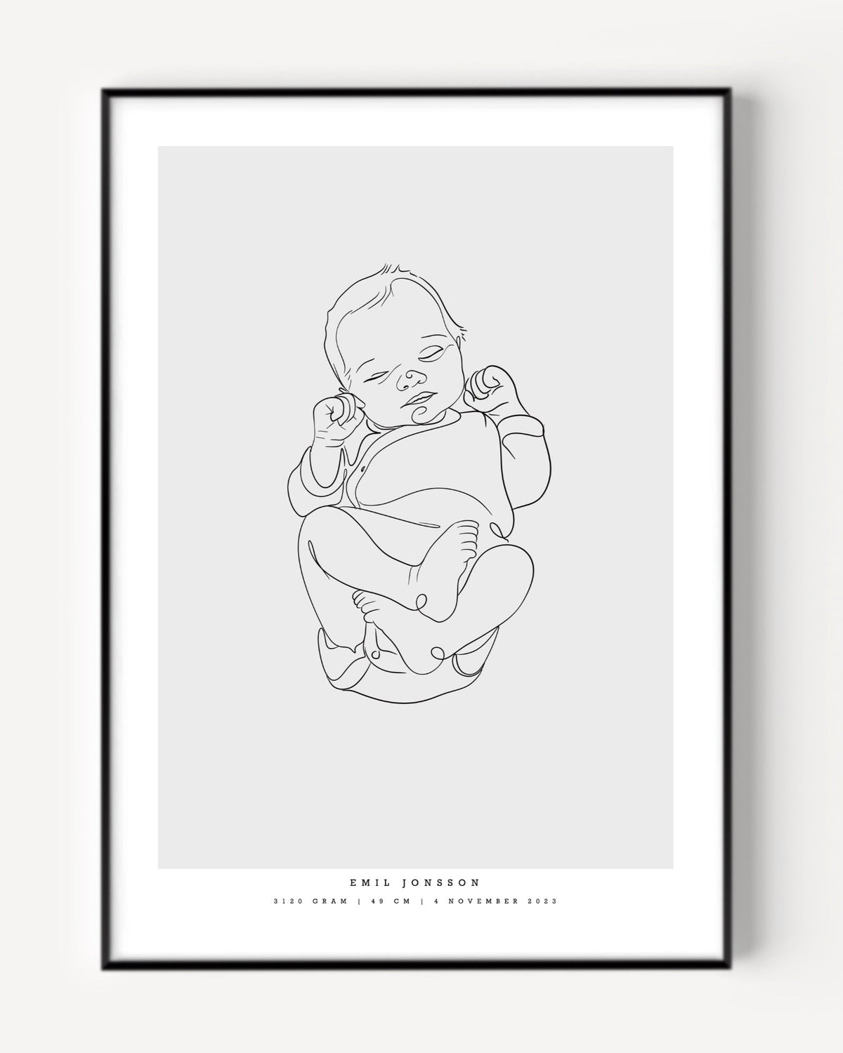 Line art illustration on a minimalist birth poster