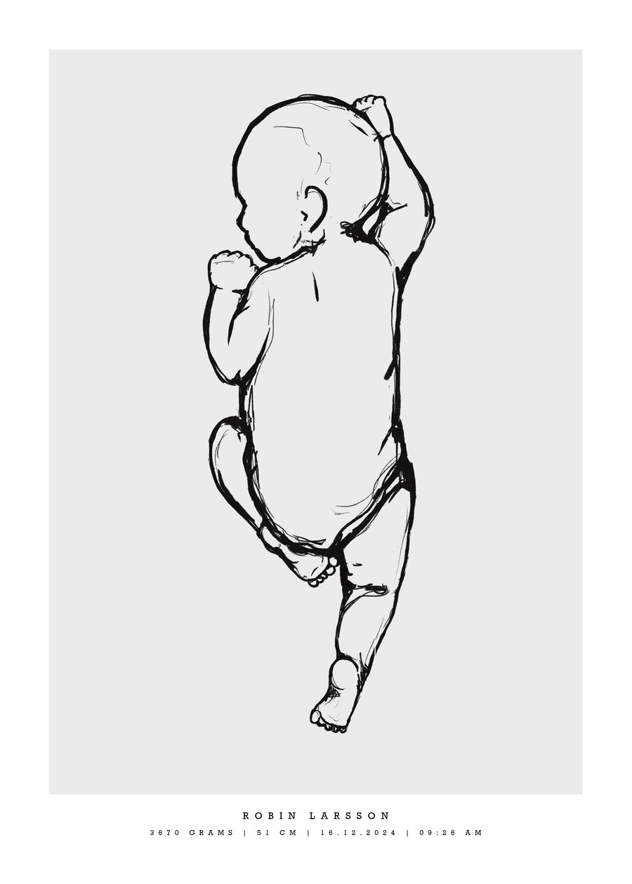 Birth poster illustration in 1:1 scale – personlig födelsetavla i skala 1:1