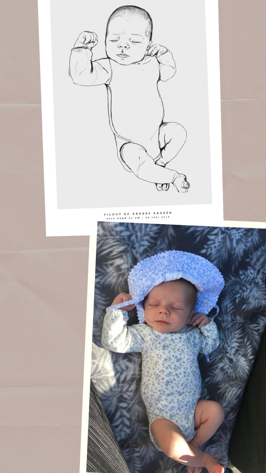 Before and after: the original photo next to the hand-drawn poster