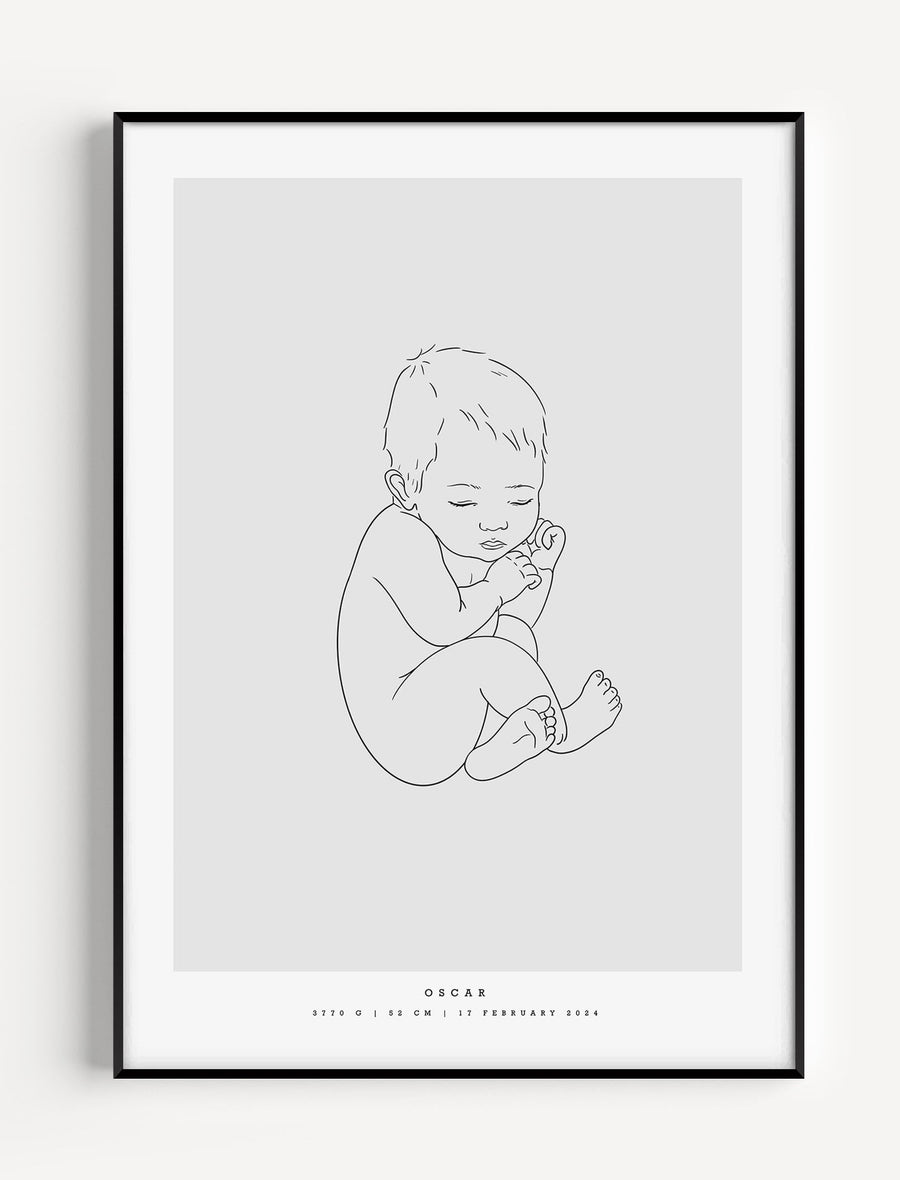 Minimalist personalized birth poster in 1:1 scale – minimalistisk personlig födelsetavla