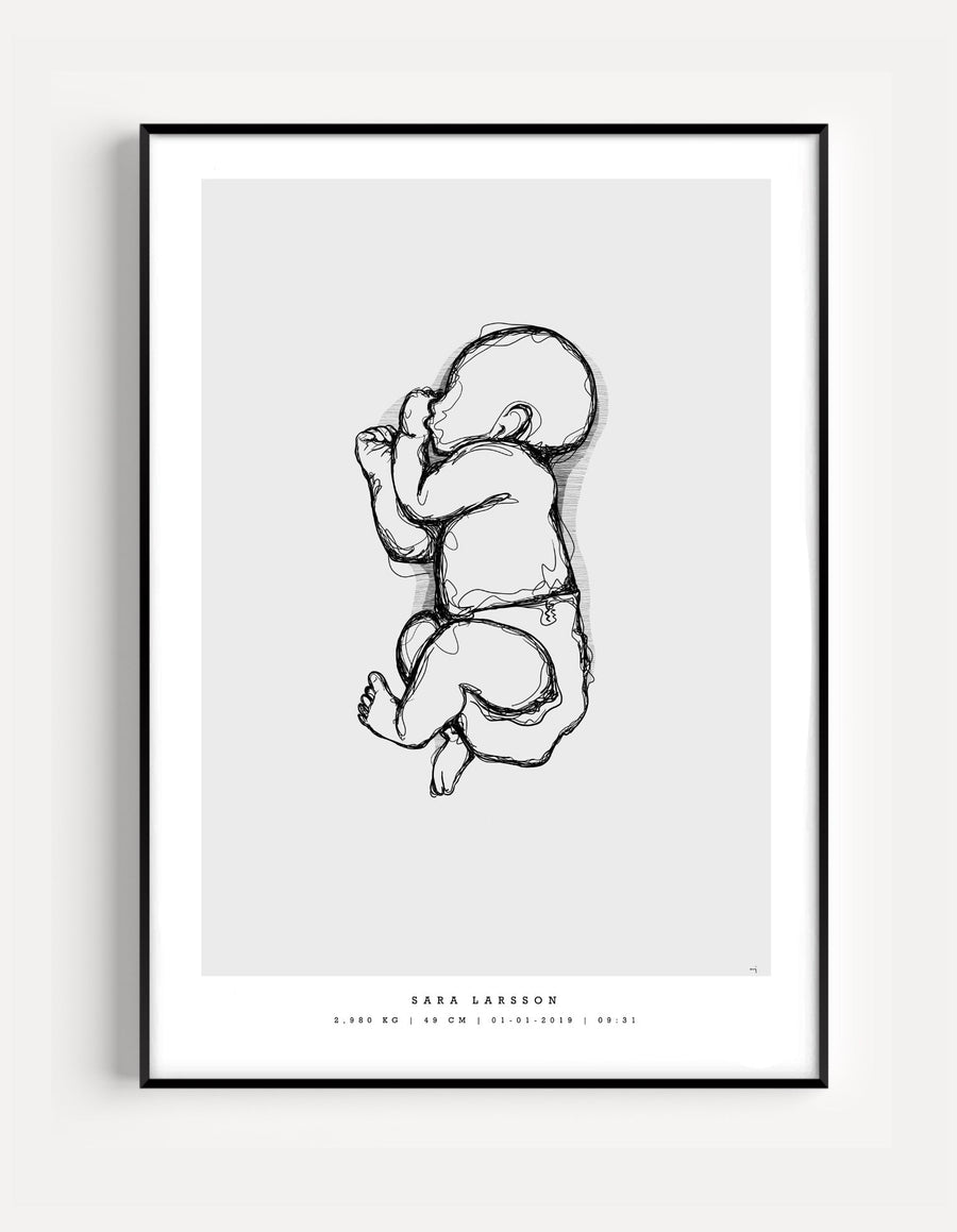 Personalized birth poster illustration in 1:1 scale – personlig födelsetavla i skala 1:1